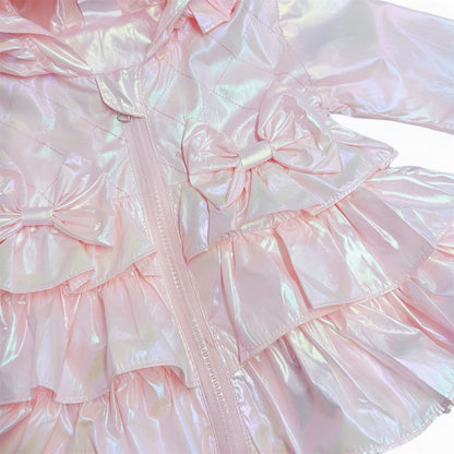 *SALE* Baby Girl Pink Iridescent Frilly Summer Jacket with Hood "MYD463P"