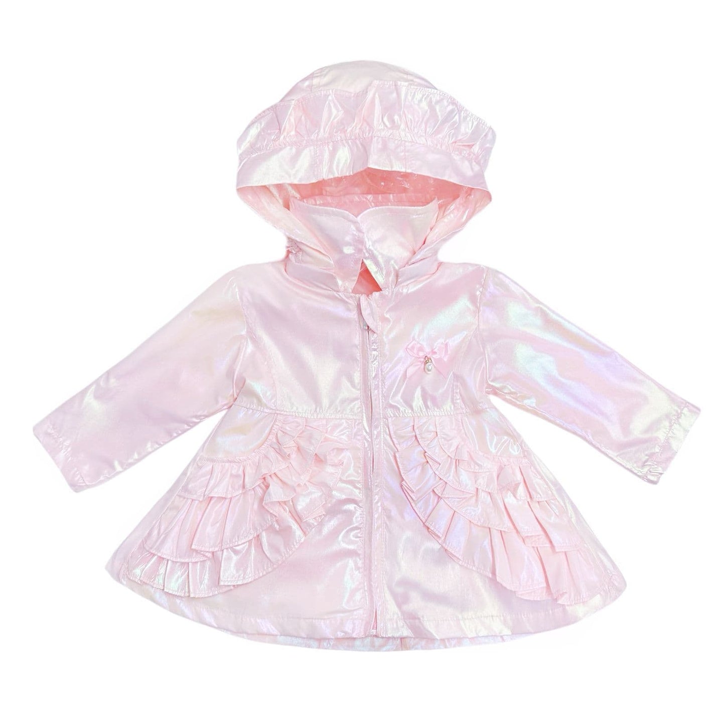 *SALE* Baby Girl Pink Iridescent Frilly Summer Jacket with Hood "MYD466P"