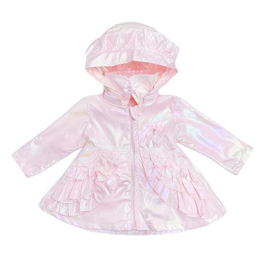 *SALE* Baby Girl Pink Iridescent Frilly Summer Jacket with Hood "MYD466P"