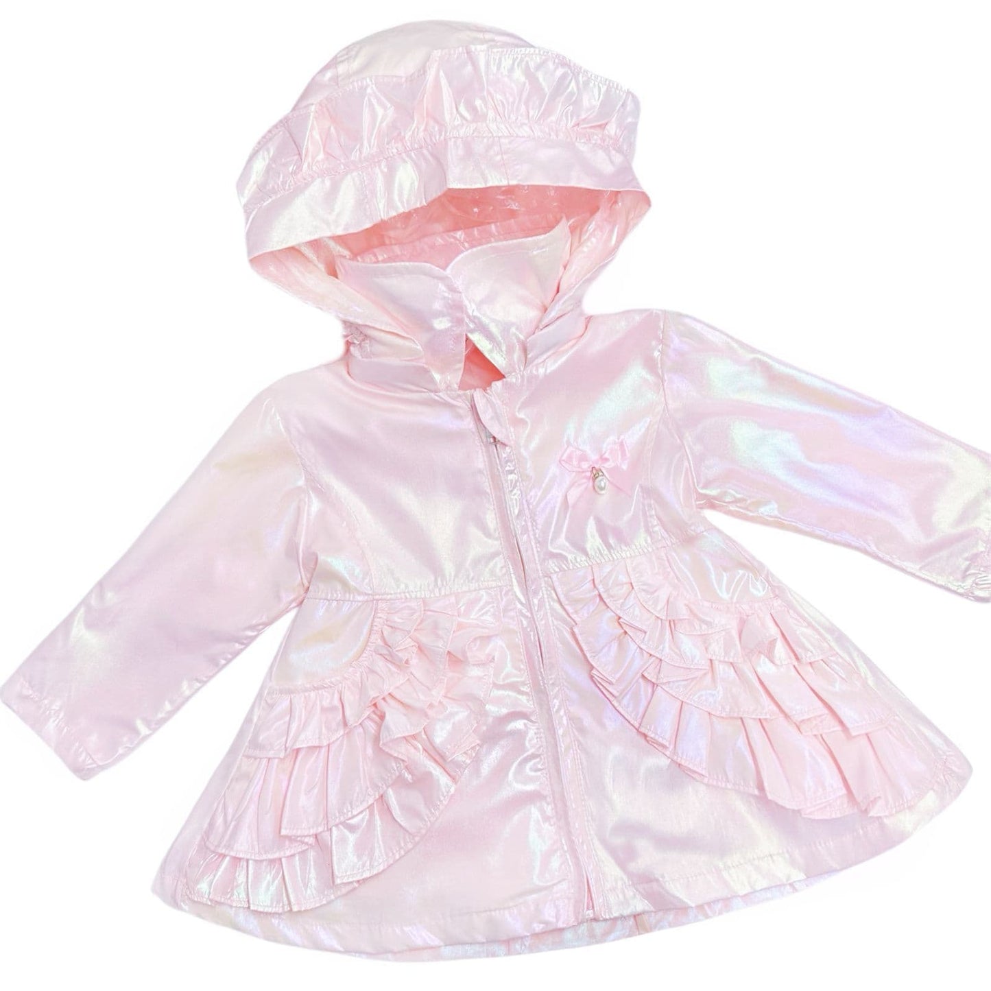 *SALE* Baby Girl Pink Iridescent Frilly Summer Jacket with Hood "MYD466P"
