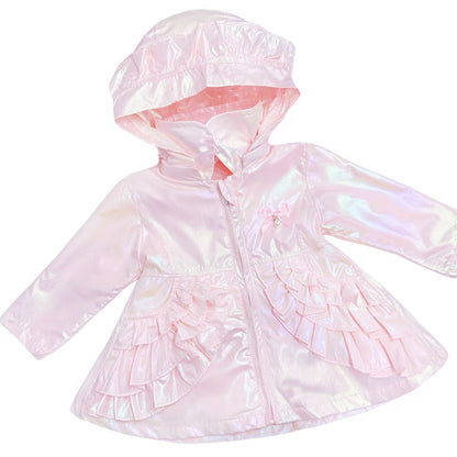 *SALE* Baby Girl Pink Iridescent Frilly Summer Jacket with Hood "MYD466P"
