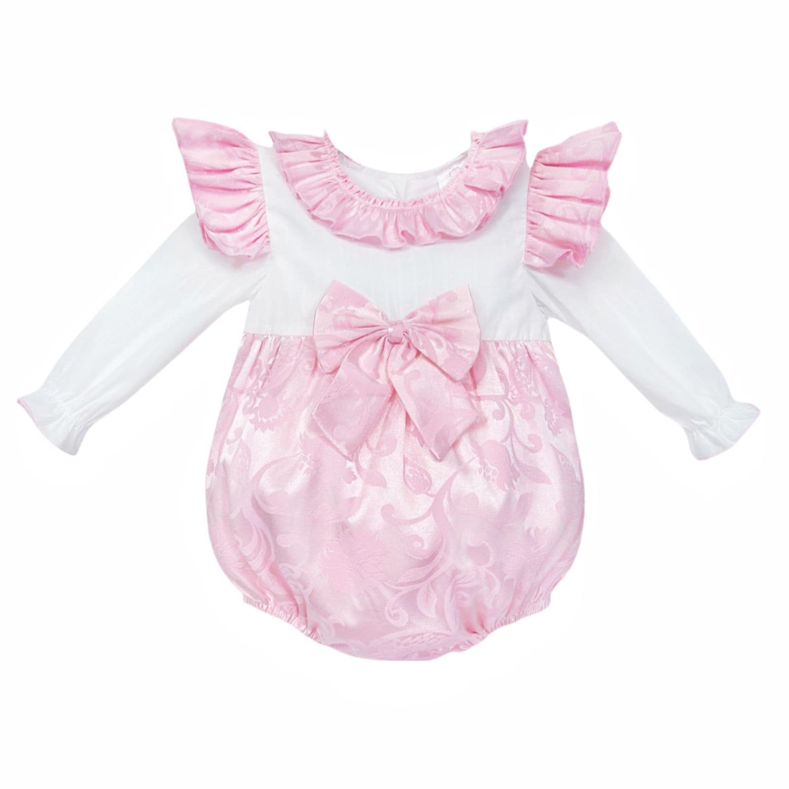 *SALE* Baby Girl Pink Jacquard Bow Romper Frilly Shoulder "2414"