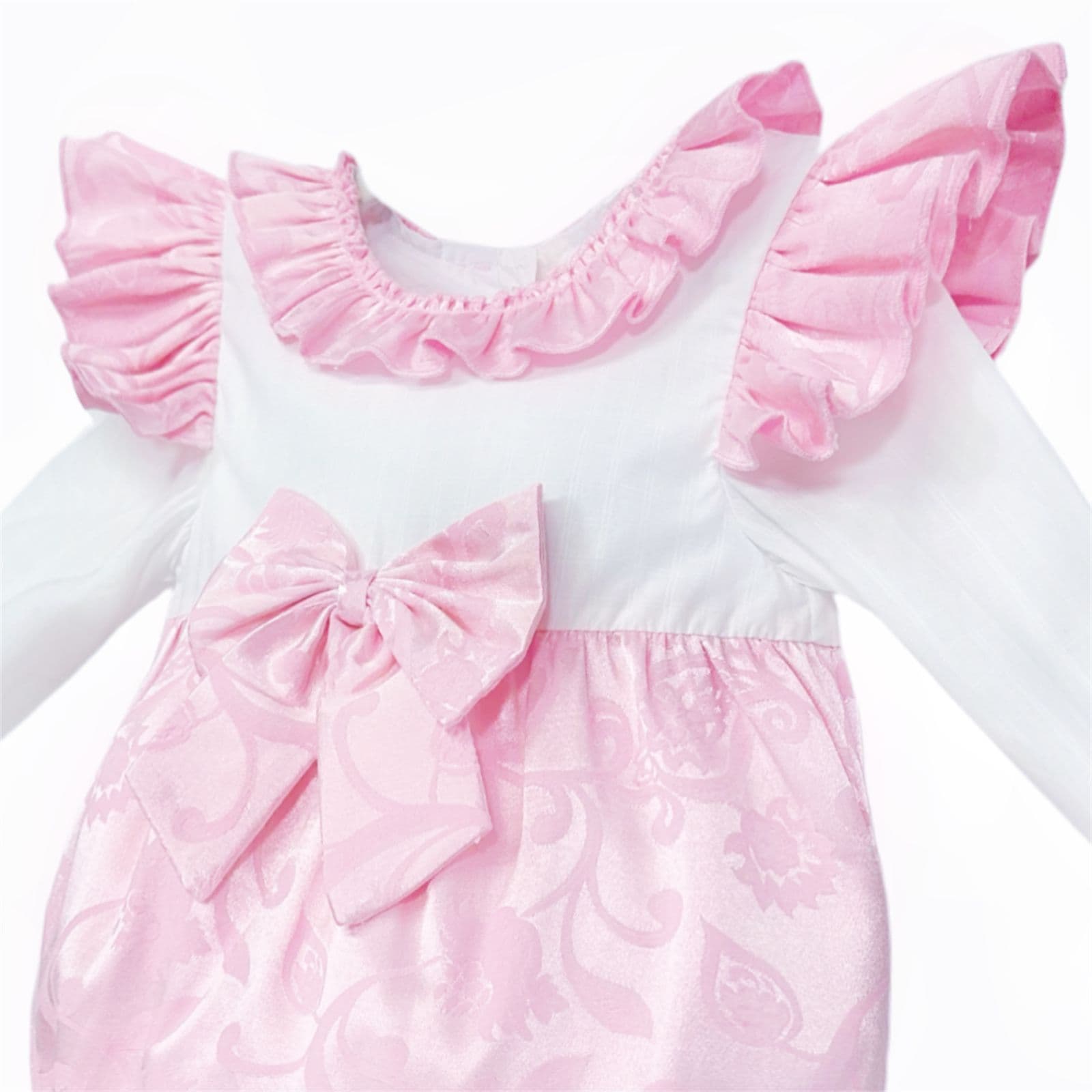 *SALE* Baby Girl Pink Jacquard Bow Romper Frilly Shoulder "2414"