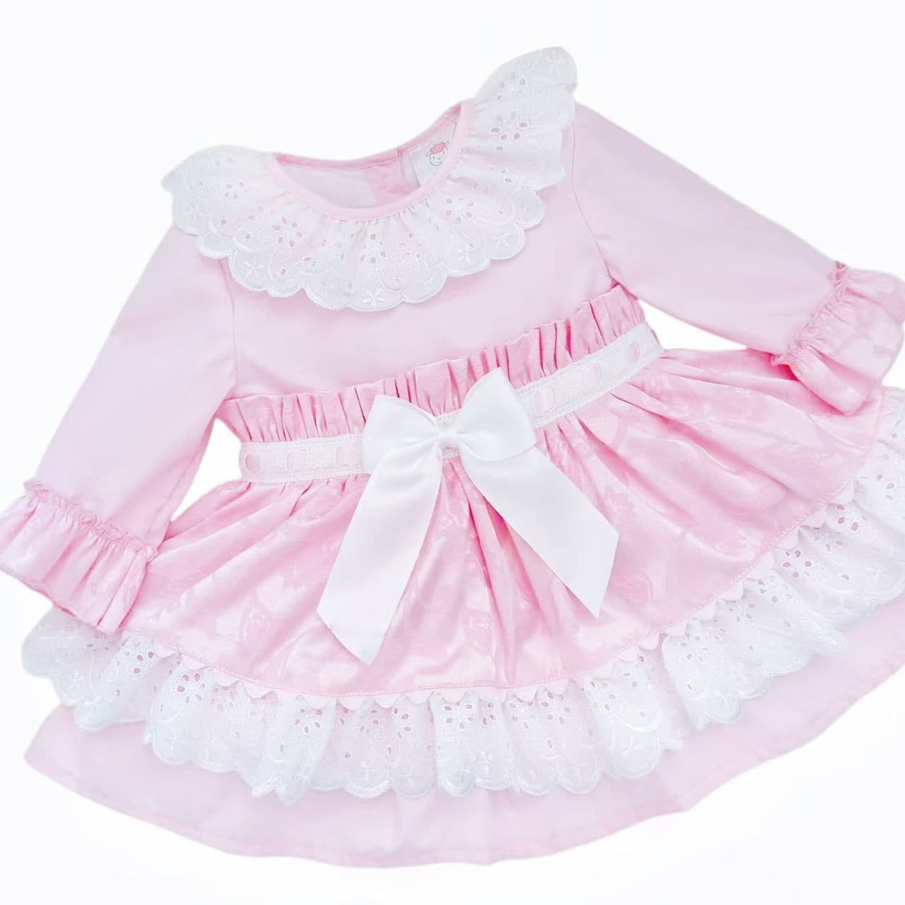 *SALE* Baby Girl Pink Jacquard Lacey Puff Ball Dress "2424"