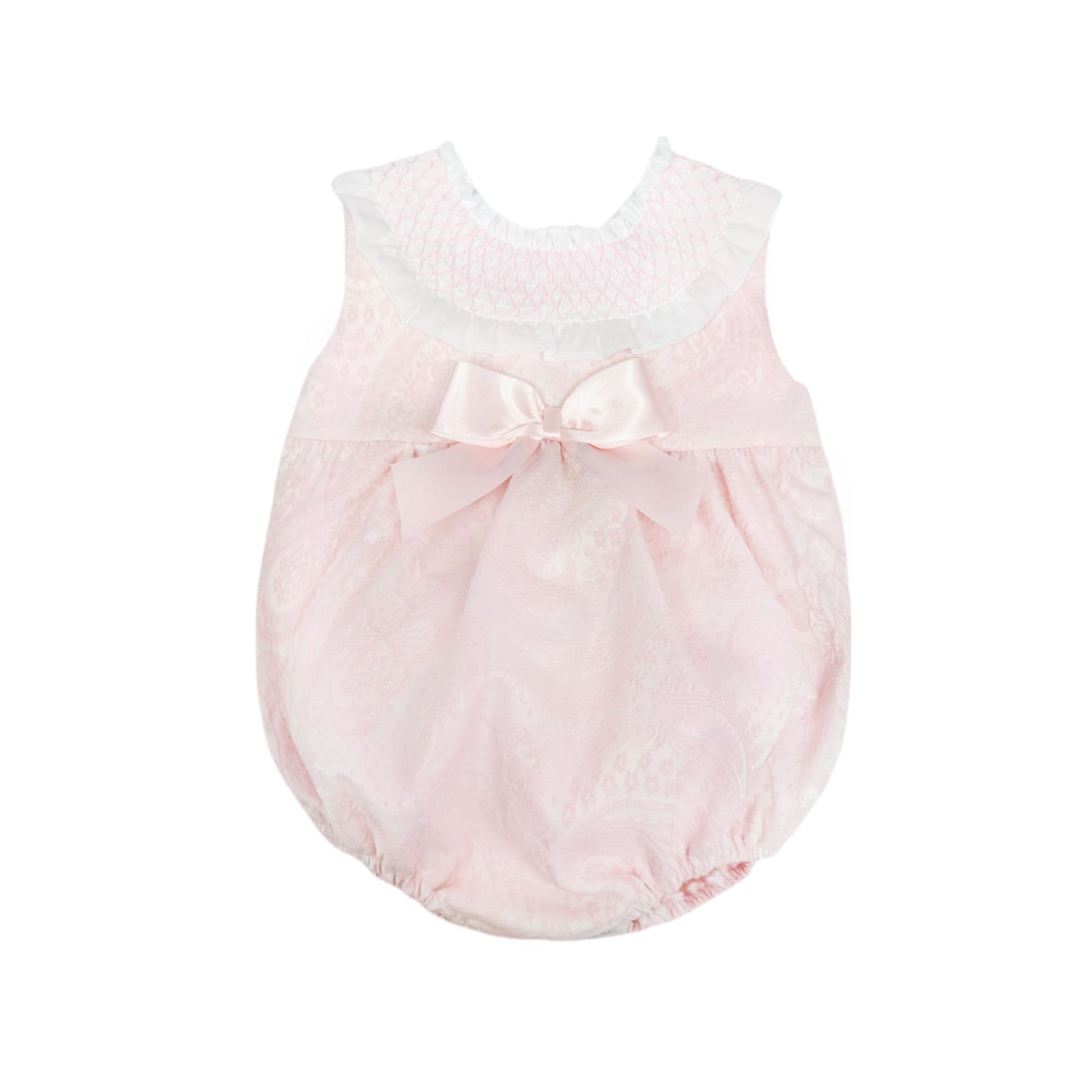 *SALE* Baby Girl Pink Jacquard Smocked Romper "MYD2477"