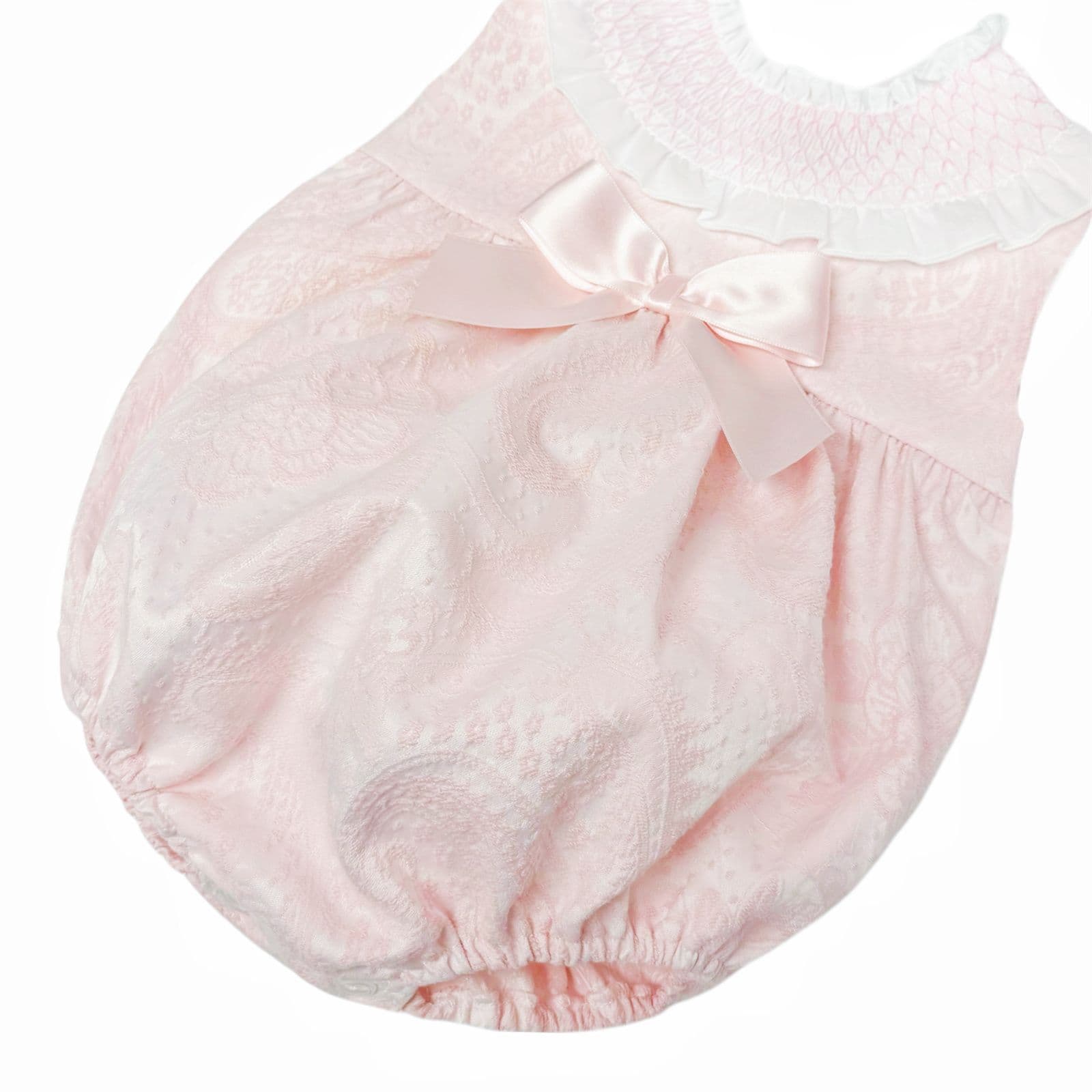 *SALE* Baby Girl Pink Jacquard Smocked Romper "MYD2477"