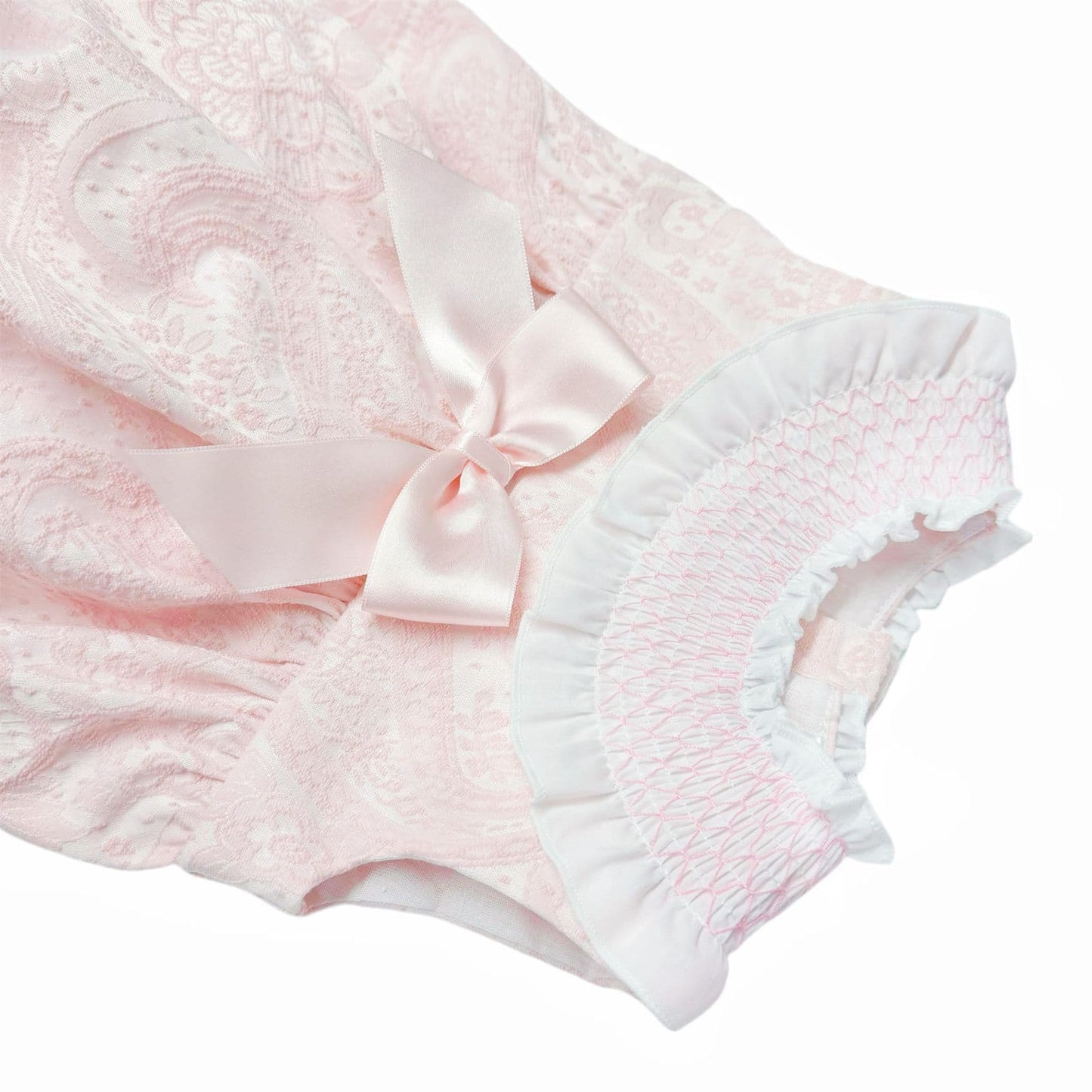 *SALE* Baby Girl Pink Jacquard Smocked Romper "MYD2477"
