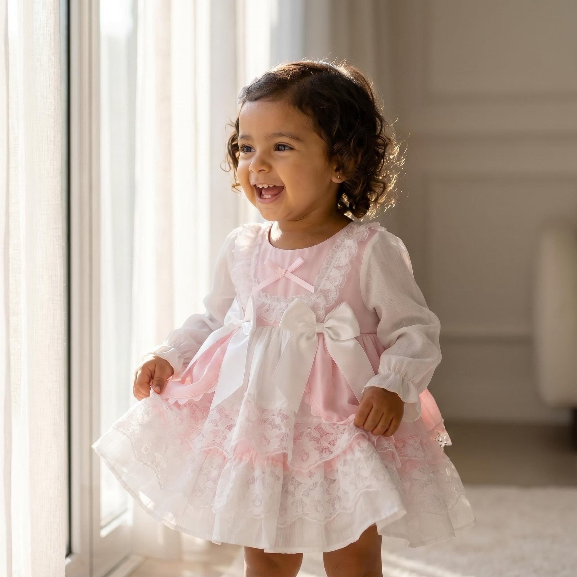 *SALE* Baby Girl Pink Lacey Puff Ball Dress "2412 Pink"