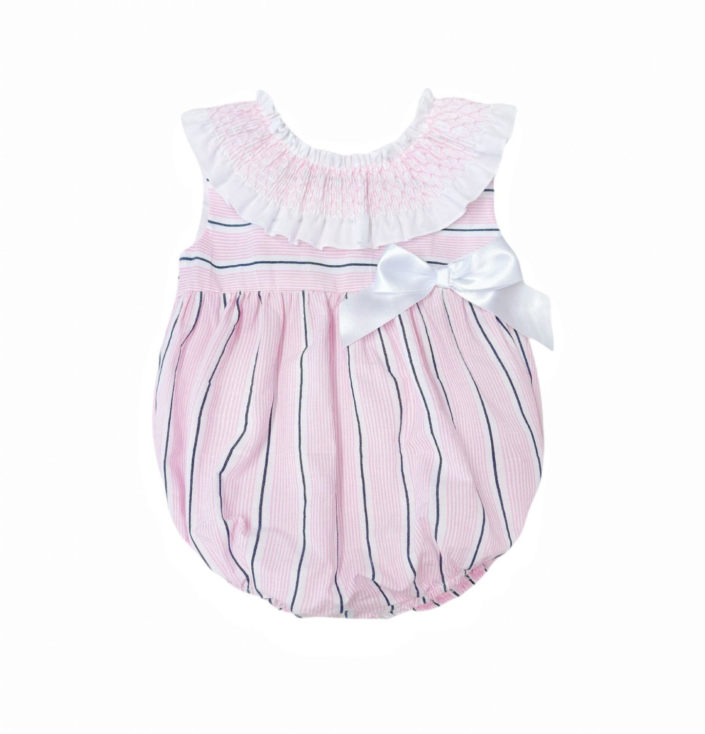 *SALE* Baby Girl Pink&Navy Stripes Smocked Collar Romper "MYD2474"