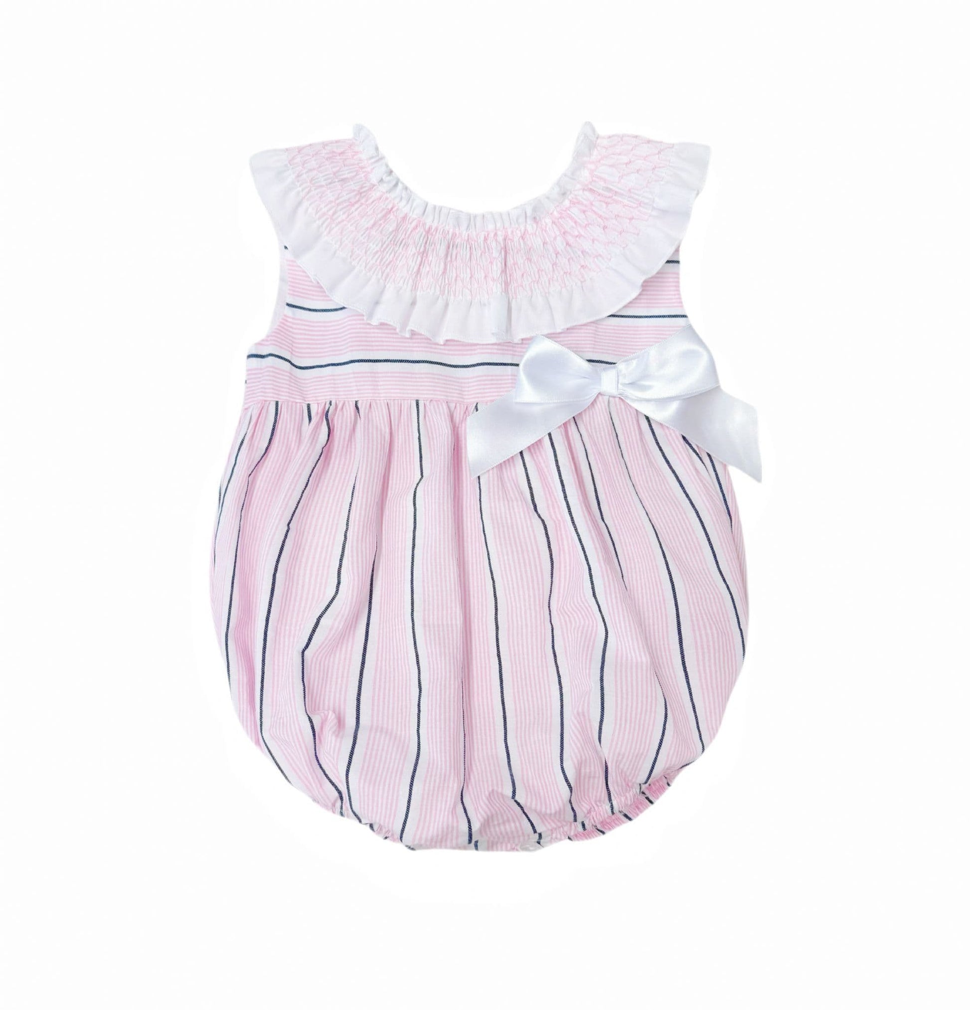 *SALE* Baby Girl Pink&Navy Stripes Smocked Collar Romper "MYD2474"