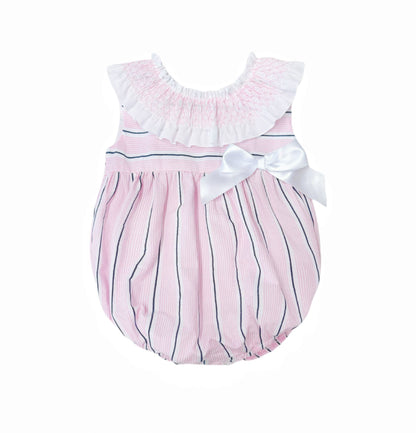 *SALE* Baby Girl Pink&Navy Stripes Smocked Collar Romper "MYD2474"