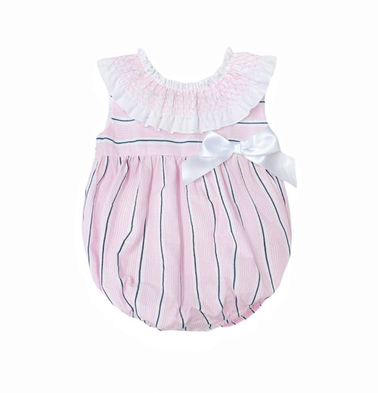 *SALE* Baby Girl Pink&Navy Stripes Smocked Collar Romper "MYD2474"