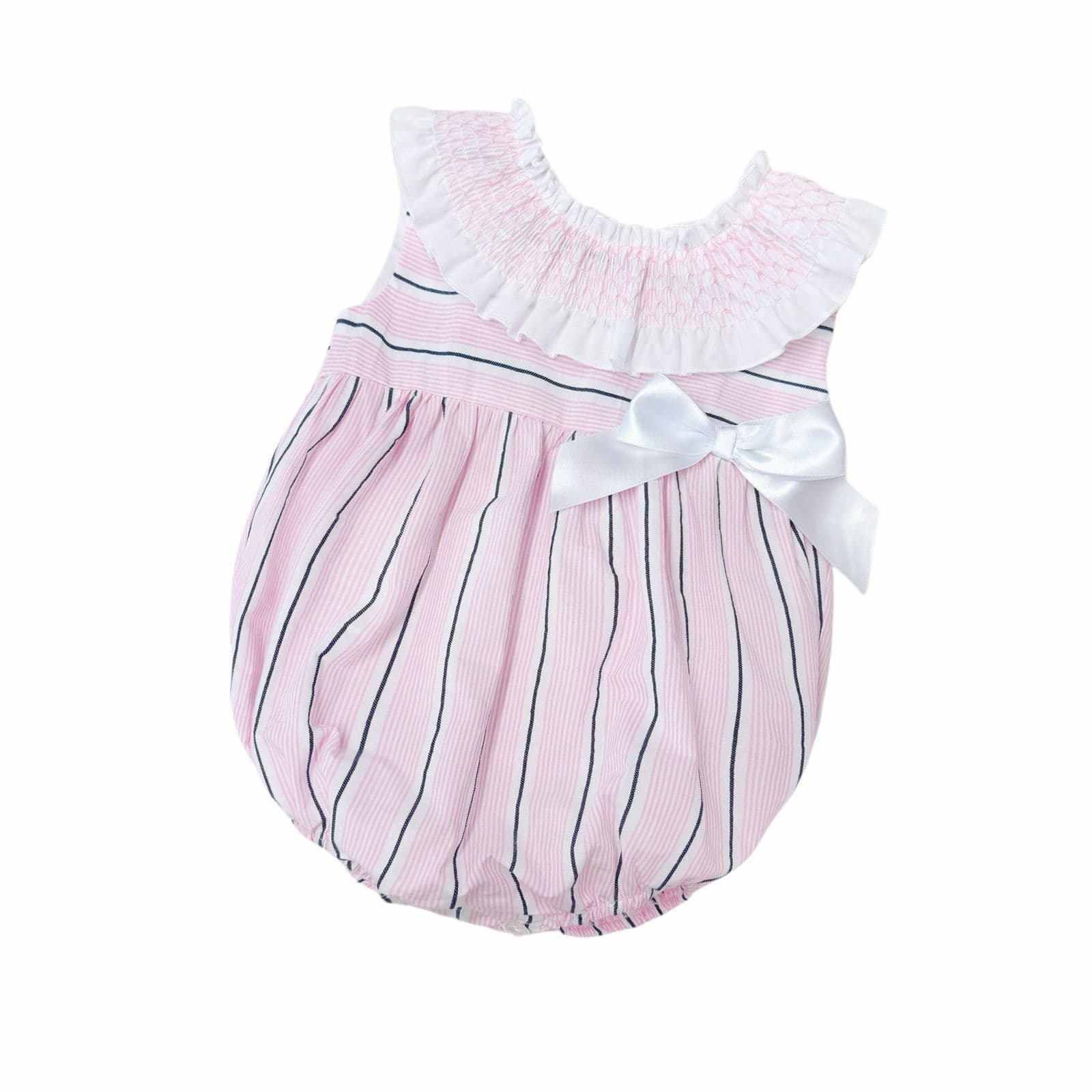 *SALE* Baby Girl Pink&Navy Stripes Smocked Collar Romper "MYD2474"