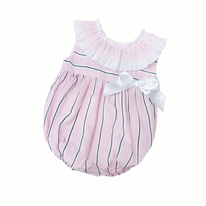 *SALE* Baby Girl Pink&Navy Stripes Smocked Collar Romper "MYD2474"