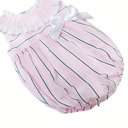 *SALE* Baby Girl Pink&Navy Stripes Smocked Collar Romper "MYD2474"