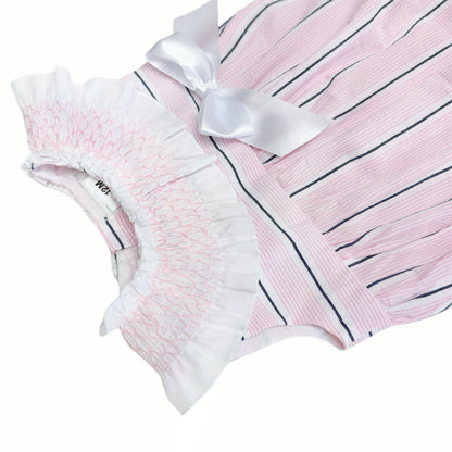 *SALE* Baby Girl Pink&Navy Stripes Smocked Collar Romper "MYD2474"