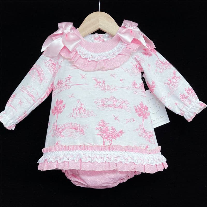 *SALE* Baby Girl Pink Print A Line Dress Shoulder Bow "MYD870"