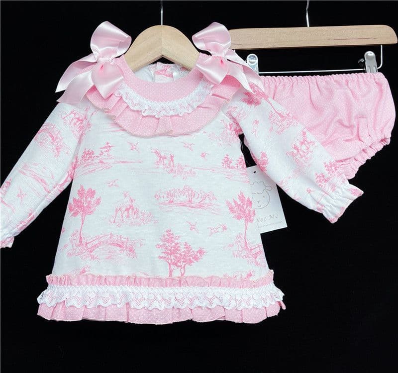 *SALE* Baby Girl Pink Print A Line Dress Shoulder Bow "MYD870"