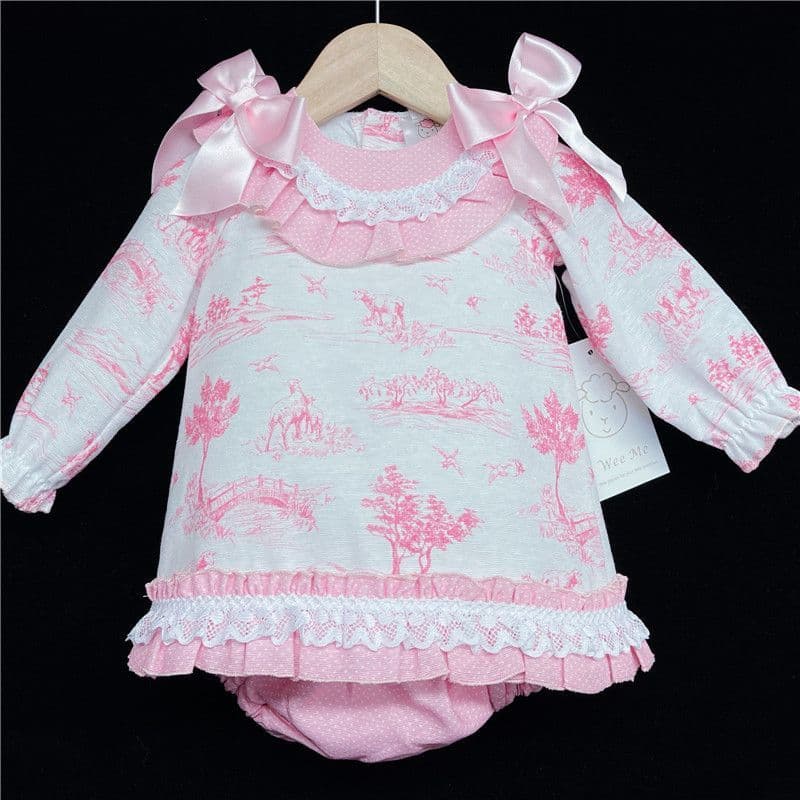 *SALE* Baby Girl Pink Print A Line Dress Shoulder Bow "MYD870"