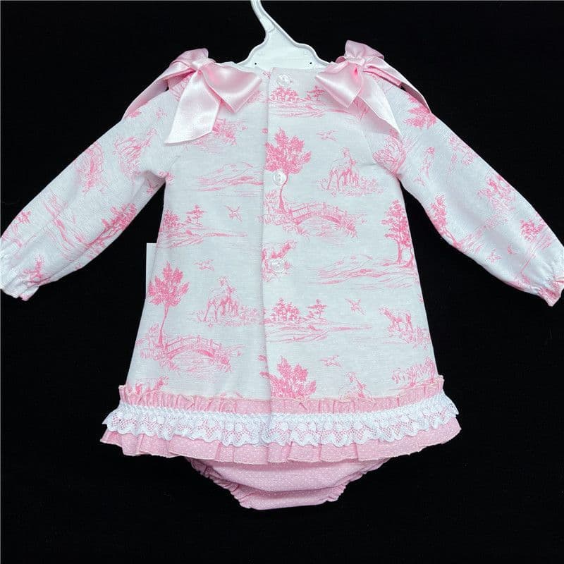 *SALE* Baby Girl Pink Print A Line Dress Shoulder Bow "MYD870"