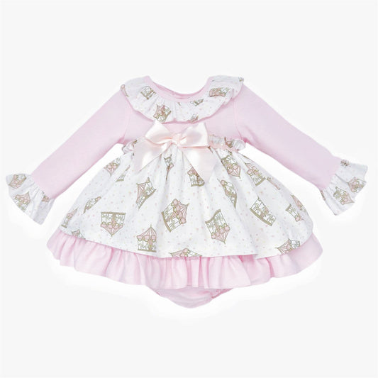 *SALE* Baby Girl Pink Print Puff Ball Dress with Pants "MYD25210"