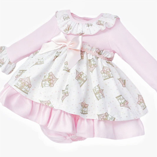 *SALE* Baby Girl Pink Print Puff Ball Dress with Pants "MYD25210"