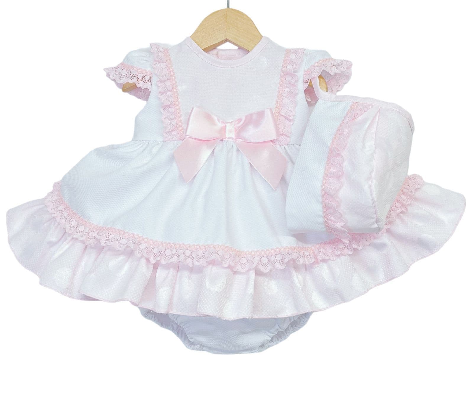 *SALE* Baby Girl Pink Puff Ball Frilly Dress with Pants and Bonnet "MYD2252"
