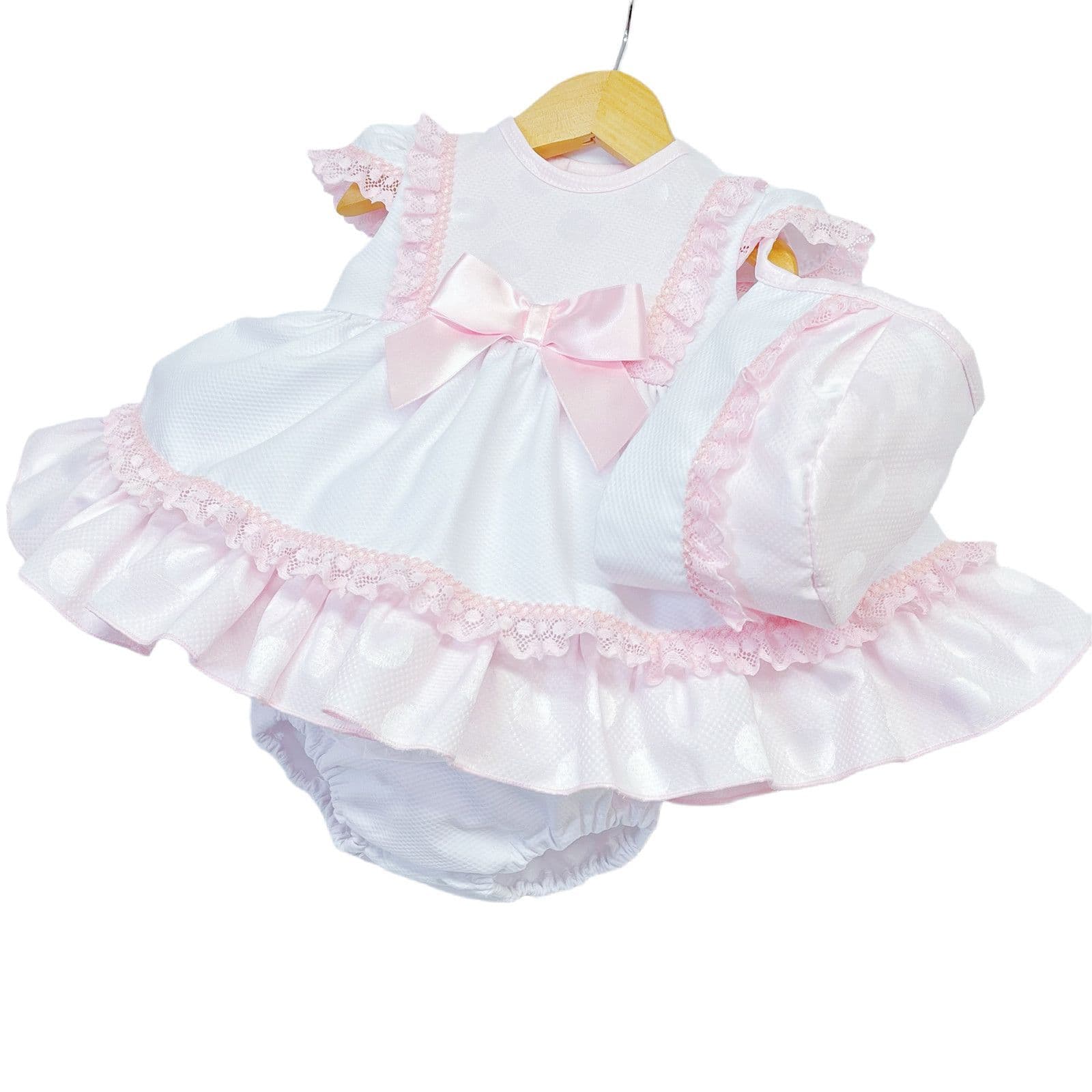 *SALE* Baby Girl Pink Puff Ball Frilly Dress with Pants and Bonnet "MYD2252"