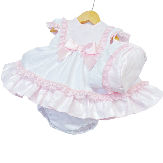 *SALE* Baby Girl Pink Puff Ball Frilly Dress with Pants and Bonnet "MYD2252"