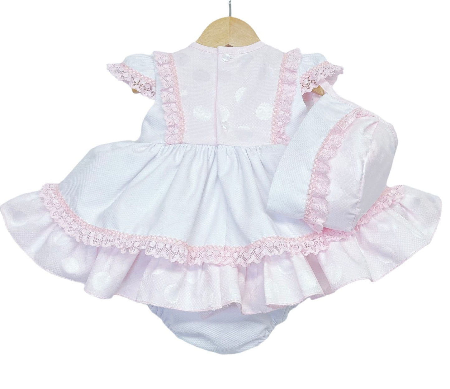 *SALE* Baby Girl Pink Puff Ball Frilly Dress with Pants and Bonnet "MYD2252"