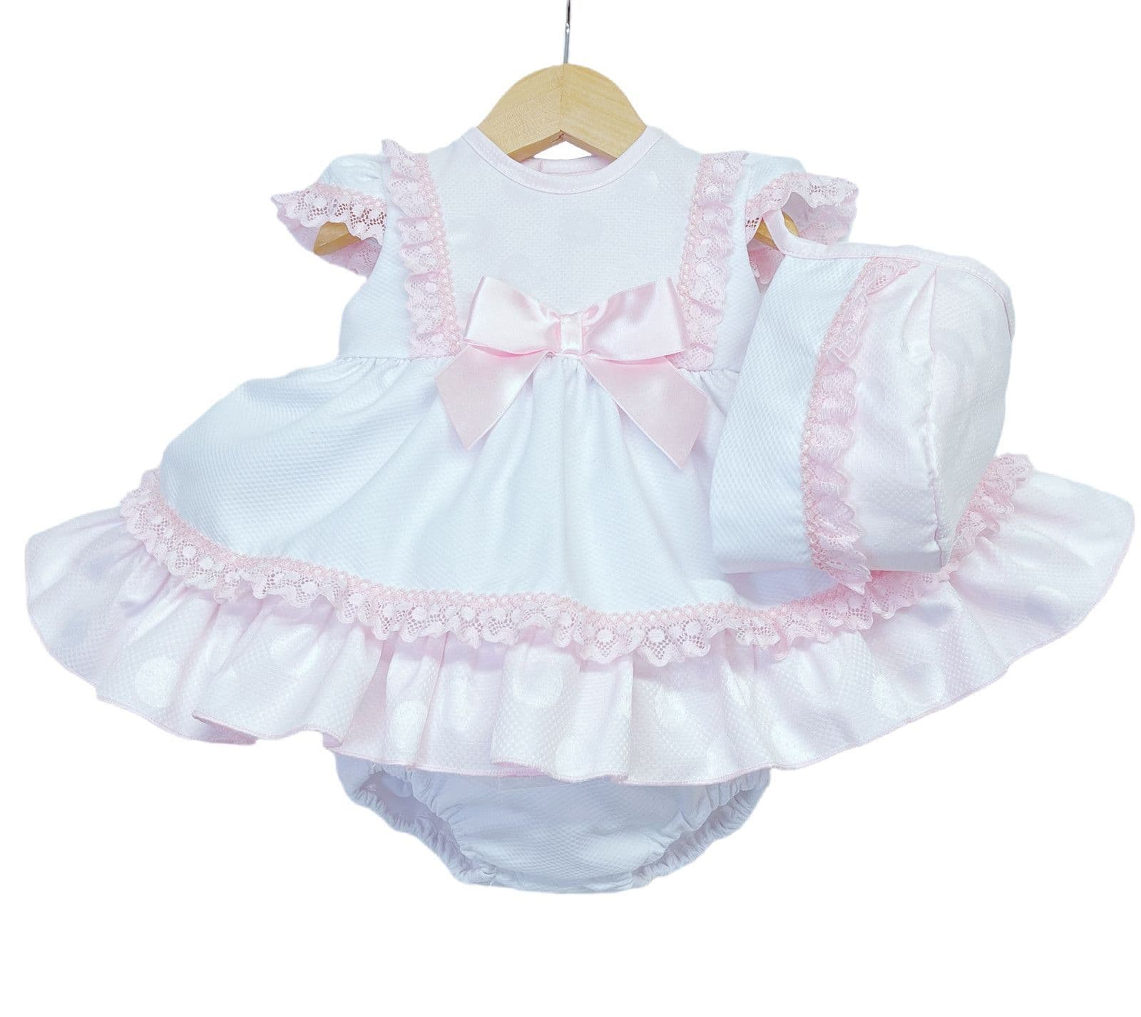 *SALE* Baby Girl Pink Puff Ball Frilly Dress with Pants and Bonnet "MYD2252"