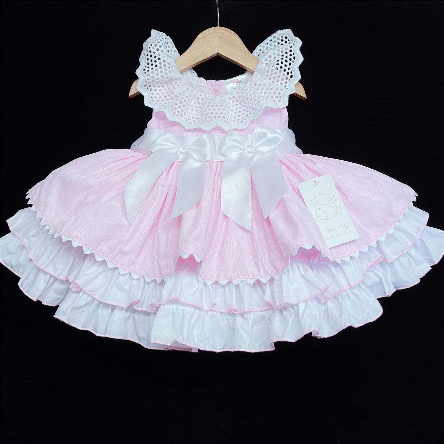 *SALE* Baby Girl Pink Puff Ball Summer Dress Big Collar Satin Bows "2157 Pink"