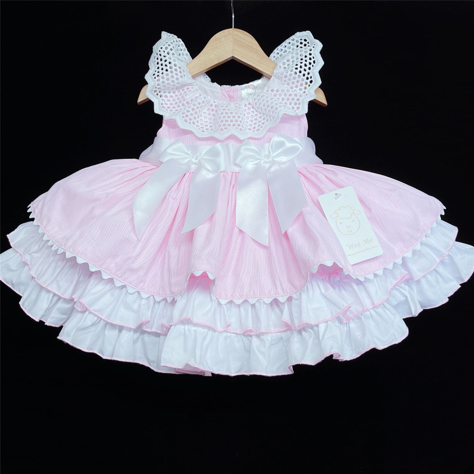*SALE* Baby Girl Pink Puff Ball Summer Dress Big Collar Satin Bows "2157 Pink"