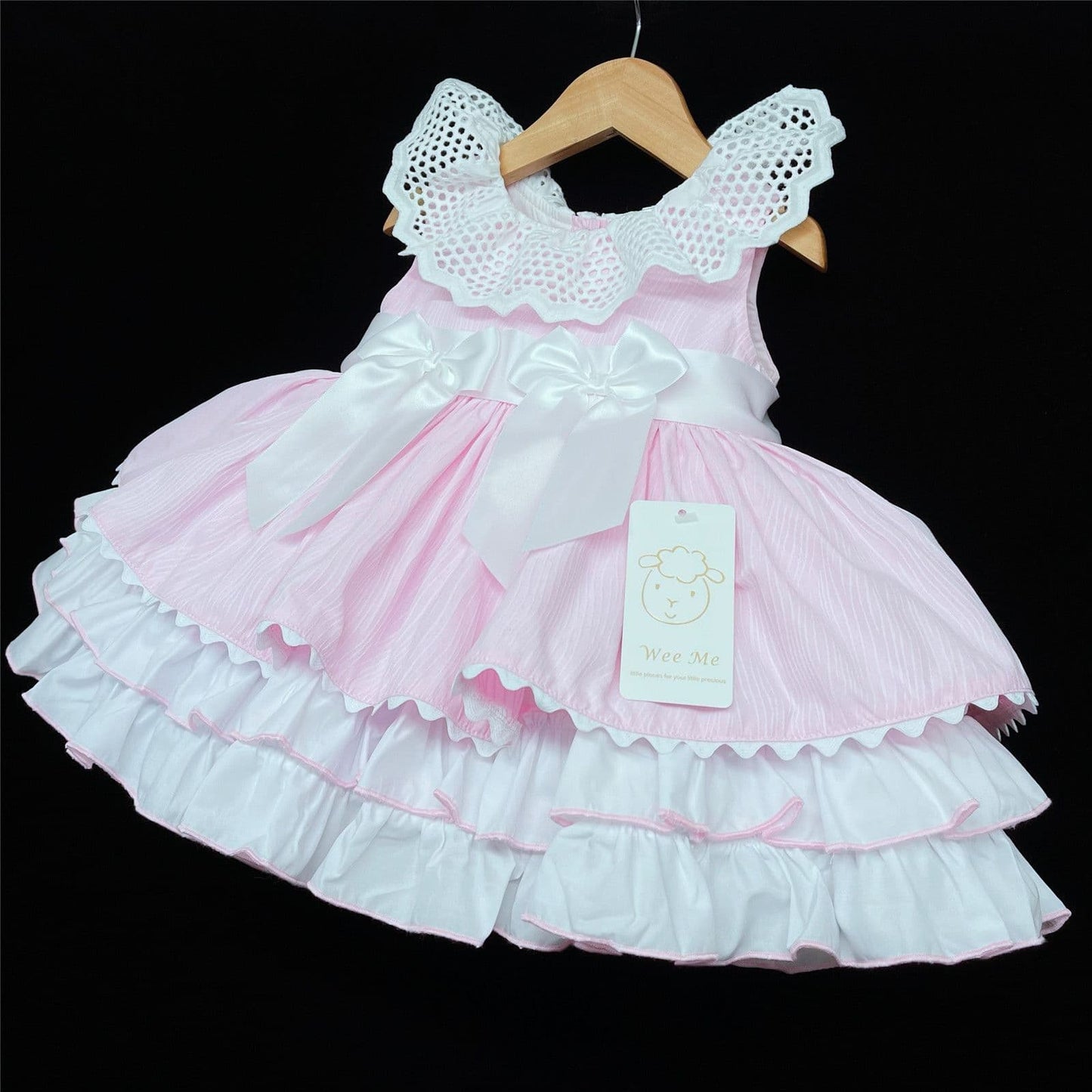 *SALE* Baby Girl Pink Puff Ball Summer Dress Big Collar Satin Bows "2157 Pink"