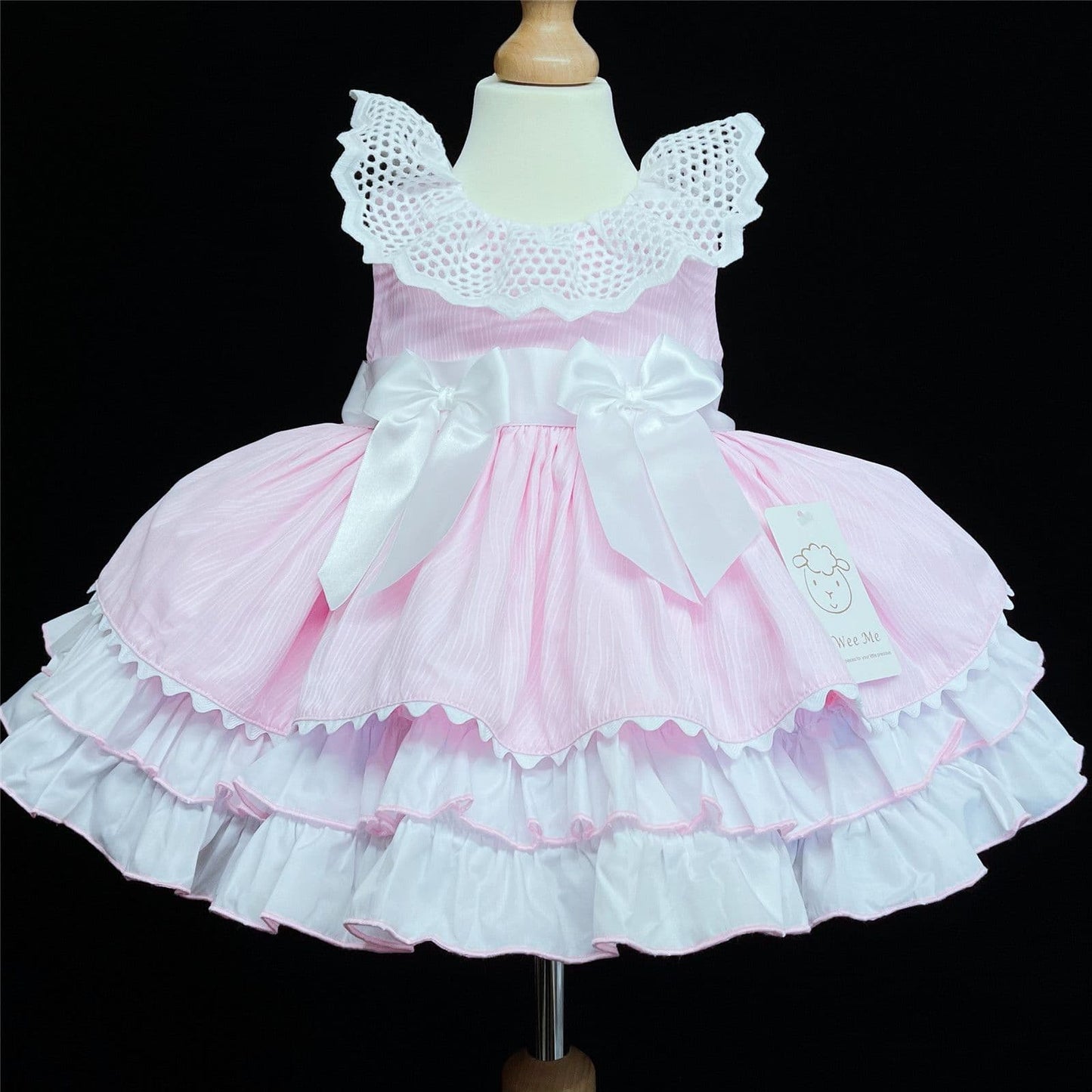 *SALE* Baby Girl Pink Puff Ball Summer Dress Big Collar Satin Bows "2157 Pink"