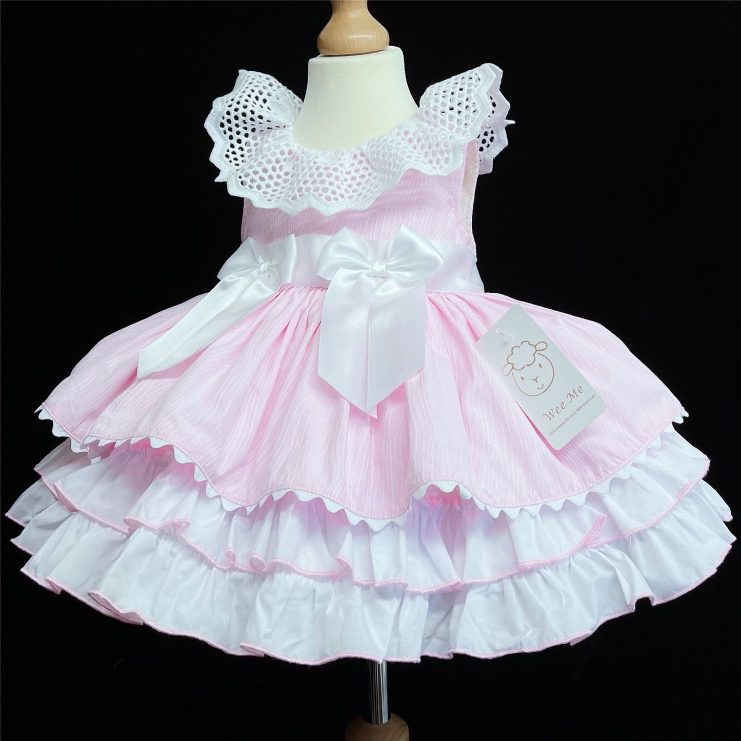 *SALE* Baby Girl Pink Puff Ball Summer Dress Big Collar Satin Bows "2157 Pink"