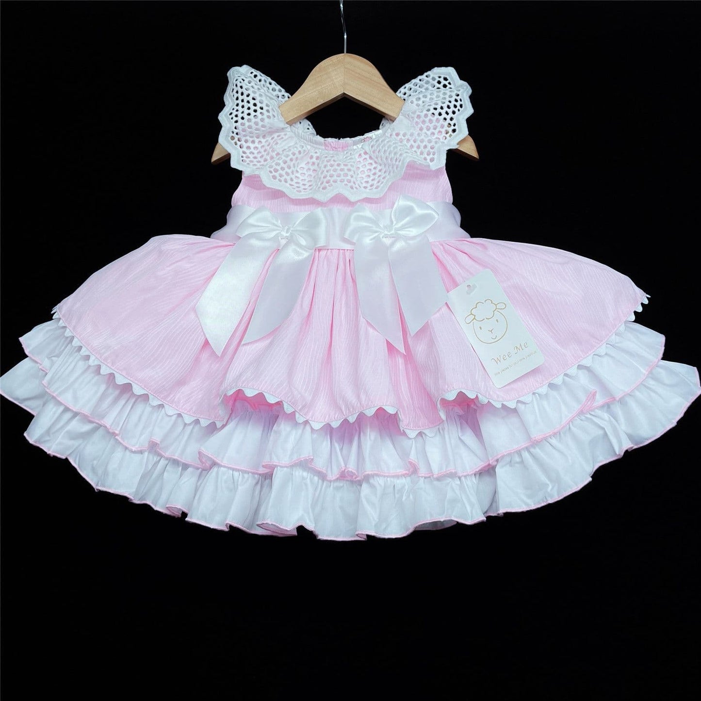 *SALE* Baby Girl Pink Puff Ball Summer Dress Big Collar Satin Bows "2157 Pink"
