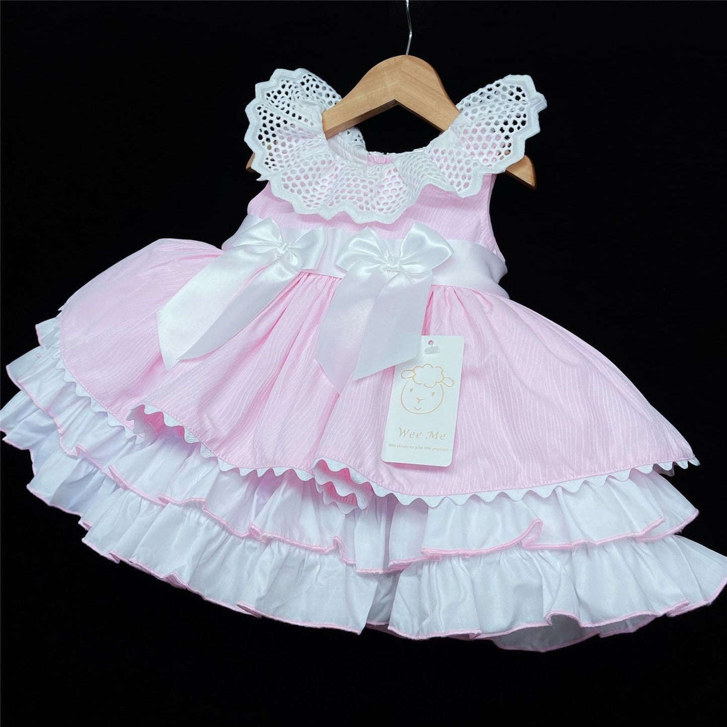 *SALE* Baby Girl Pink Puff Ball Summer Dress Big Collar Satin Bows "2157 Pink"