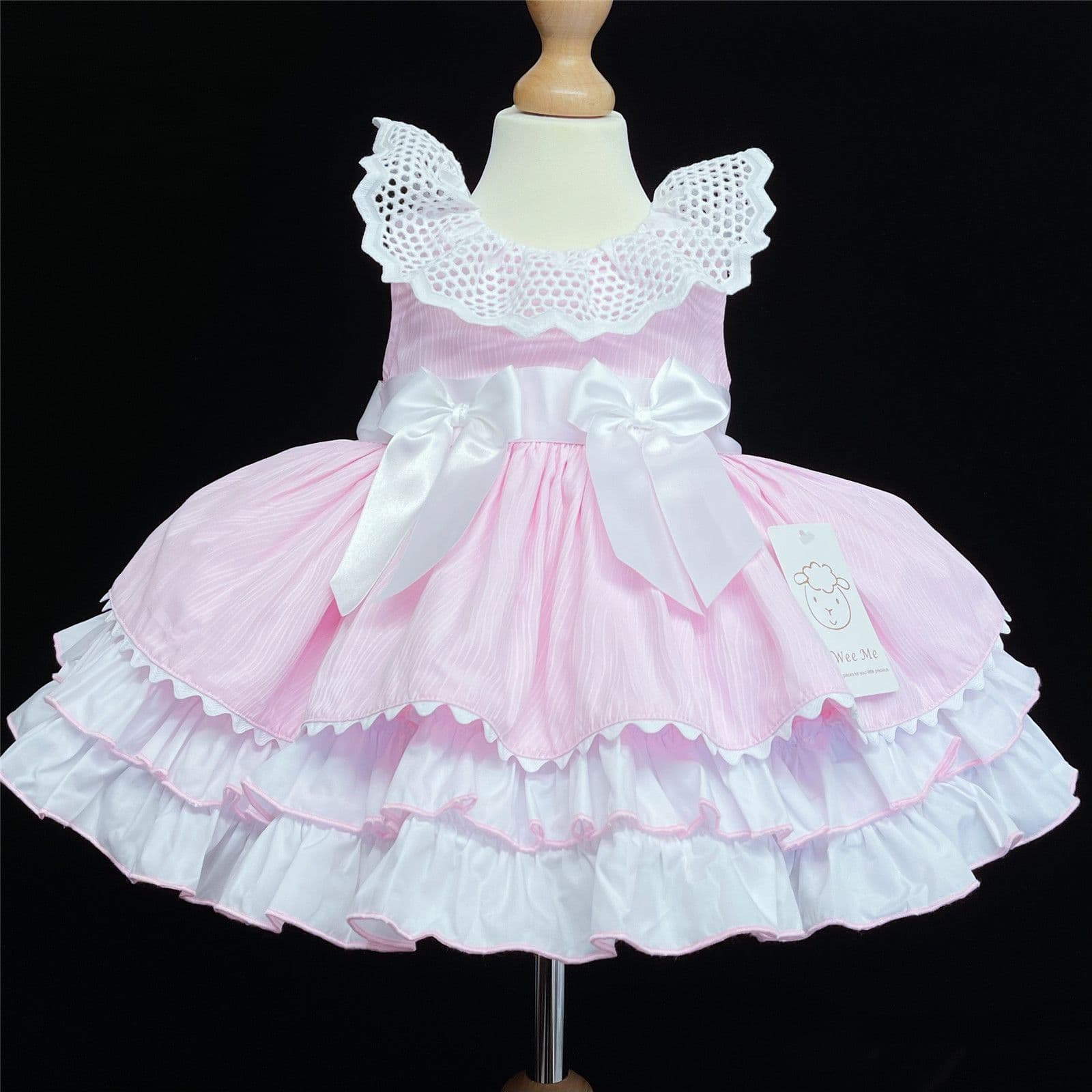 *SALE* Baby Girl Pink Puff Ball Summer Dress Big Collar Satin Bows "2157 Pink"