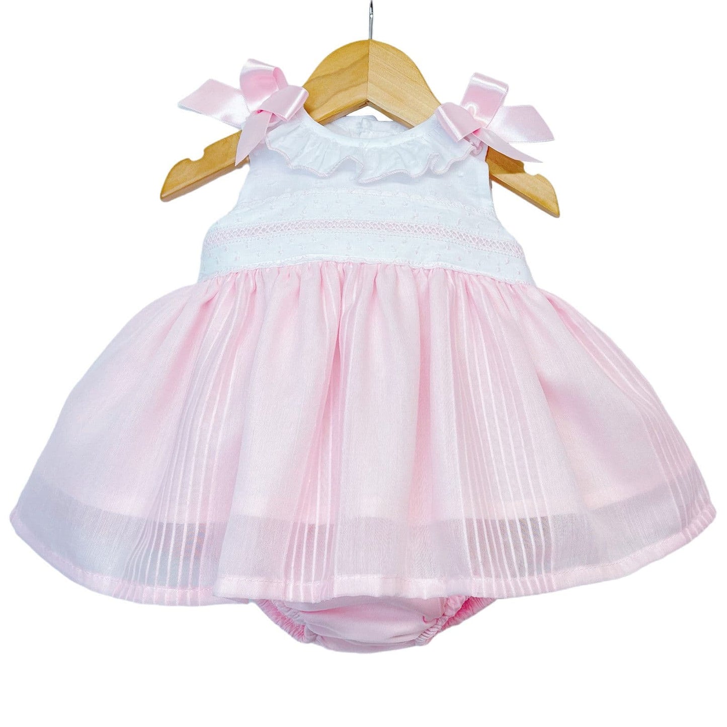 *SALE* Baby Girl Pink Puff Dress with Pants Satin Bows "MYD2204 Pink"