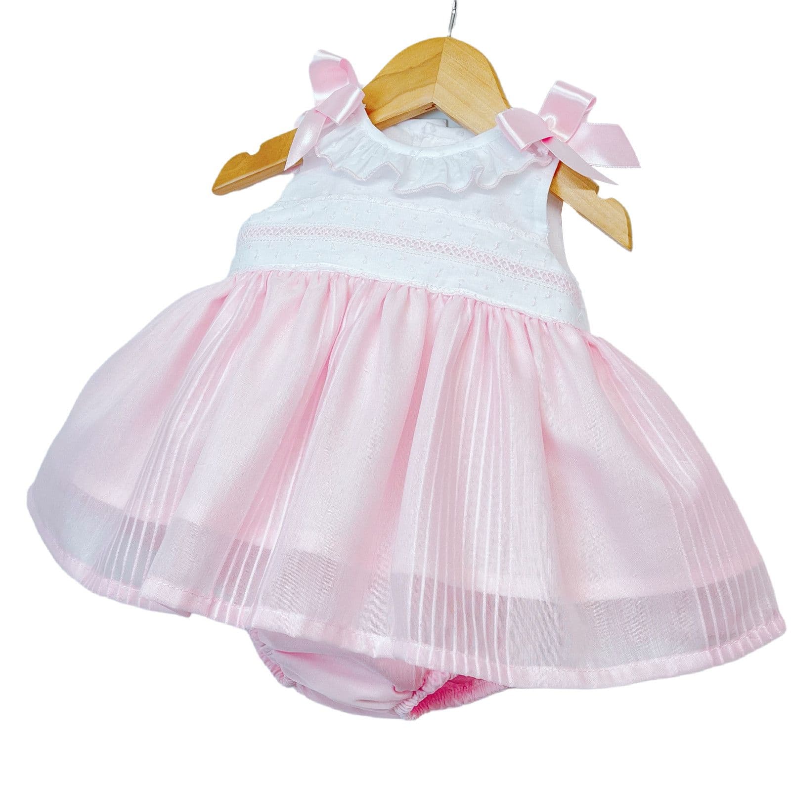*SALE* Baby Girl Pink Puff Dress with Pants Satin Bows "MYD2204 Pink"