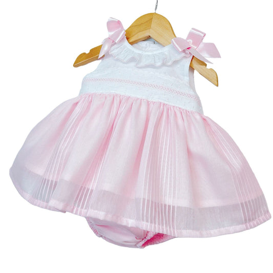 *SALE* Baby Girl Pink Puff Dress with Pants Satin Bows "MYD2204 Pink"