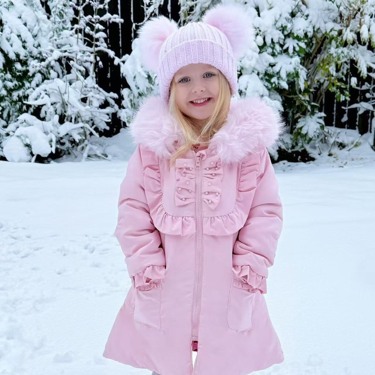 *SALE* Baby Girl Pink Puffer Coat with Faux Fur Hood "MYD411P"