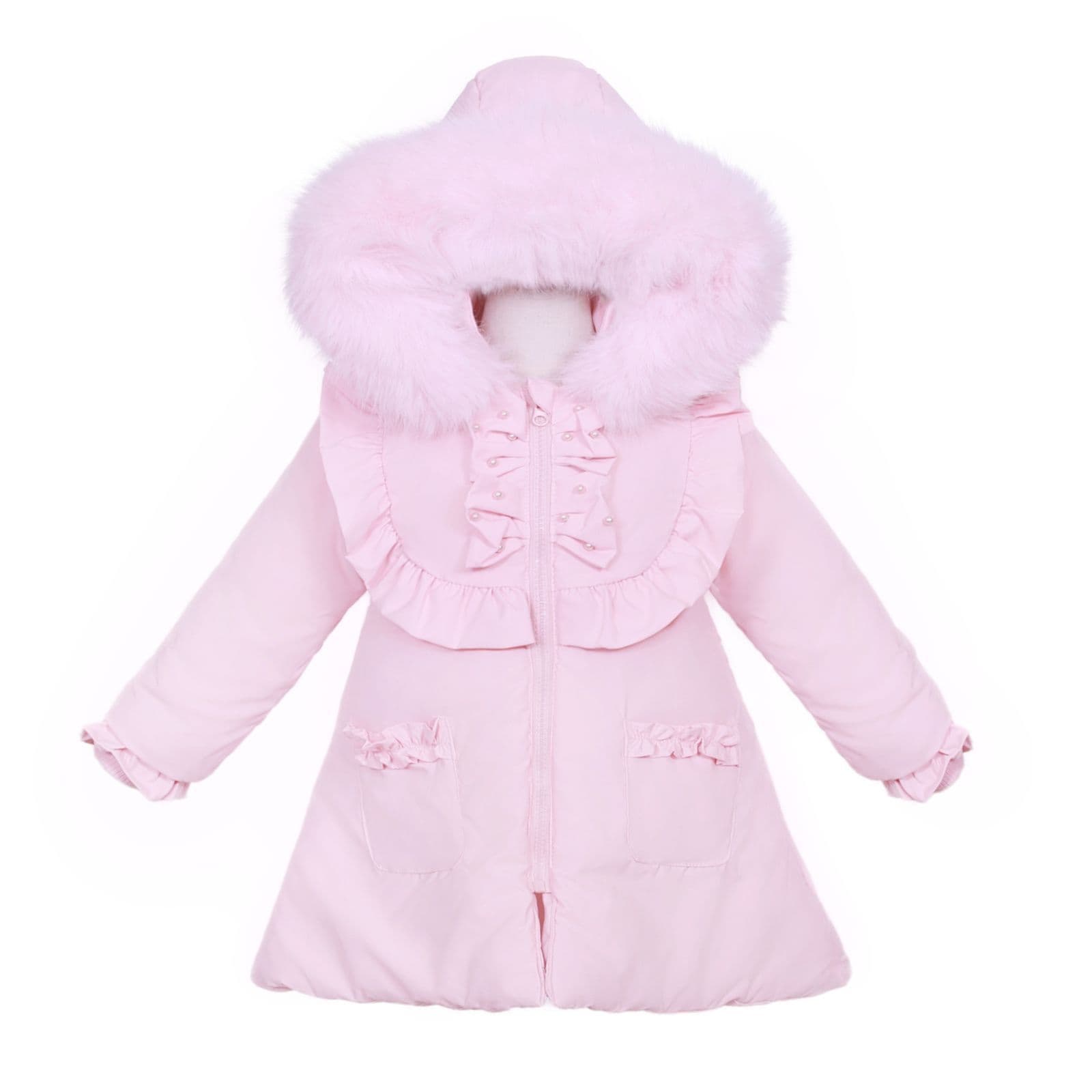 *SALE* Baby Girl Pink Puffer Coat with Faux Fur Hood "MYD411P"