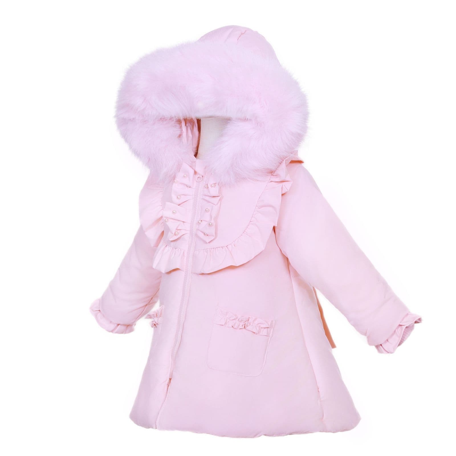 *SALE* Baby Girl Pink Puffer Coat with Faux Fur Hood "MYD411P"