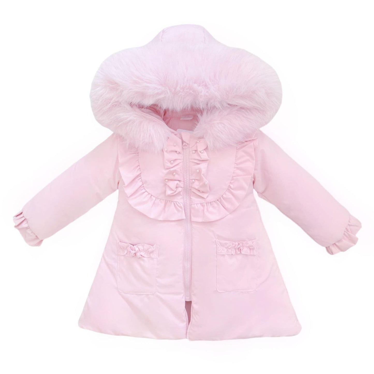*SALE* Baby Girl Pink Puffer Coat with Faux Fur Hood "MYD411P"
