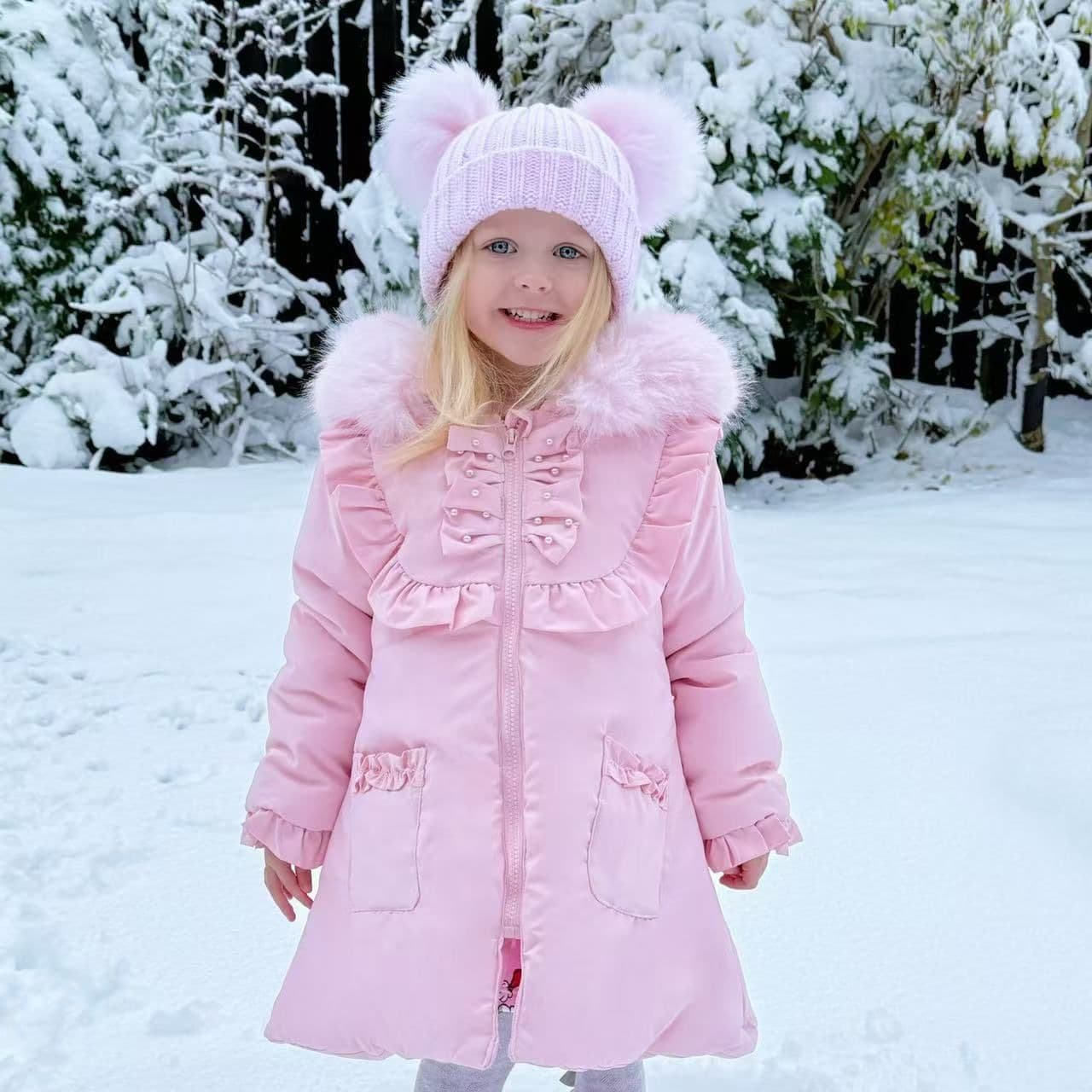 *SALE* Baby Girl Pink Puffer Coat with Faux Fur Hood "MYD411P"