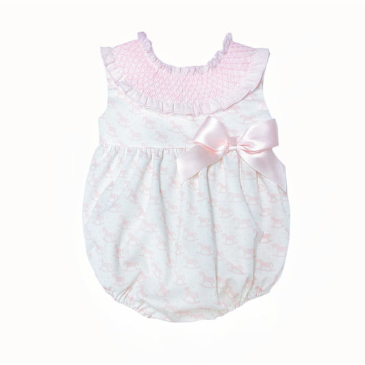 *SALE* Baby Girl Pink Rocking Horse Smocked Collar Romper "MYD2414"