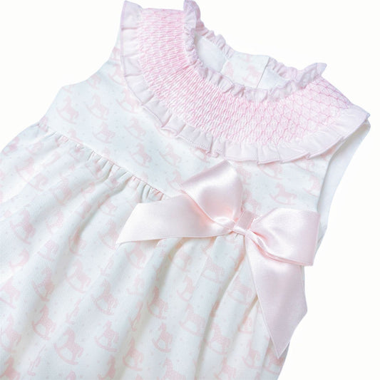*SALE* Baby Girl Pink Rocking Horse Smocked Collar Romper "MYD2414"