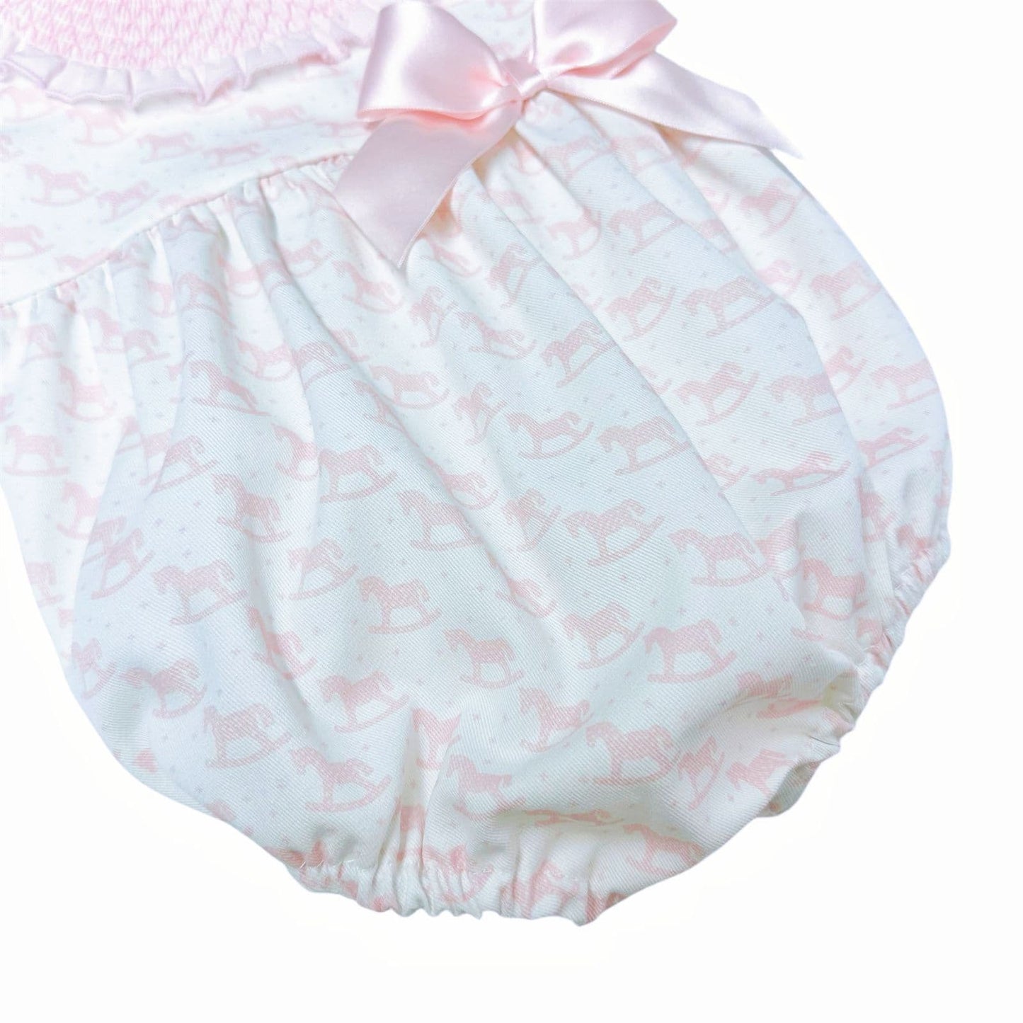 *SALE* Baby Girl Pink Rocking Horse Smocked Collar Romper "MYD2414"